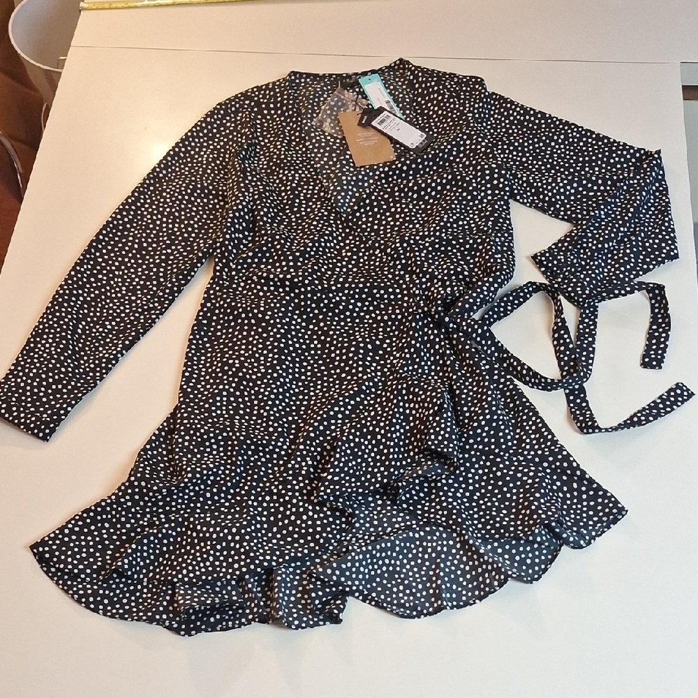 Black and White Polka Dot Wrap Dress